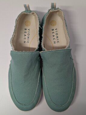 Vionic Beach Malibu Canvas Slip-Ons in Dark Seafoam Green